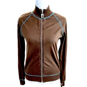 Pink Lotus Brown w/ Turquoise Detail Track Jacket, Women’s Size XS.